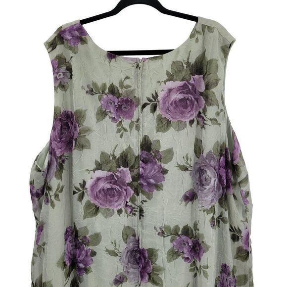 Vintage 80's Dress Set Plus Size 32W Crinkle Chiffon Shift Maxi Floral Sage - Picture 11 of 16